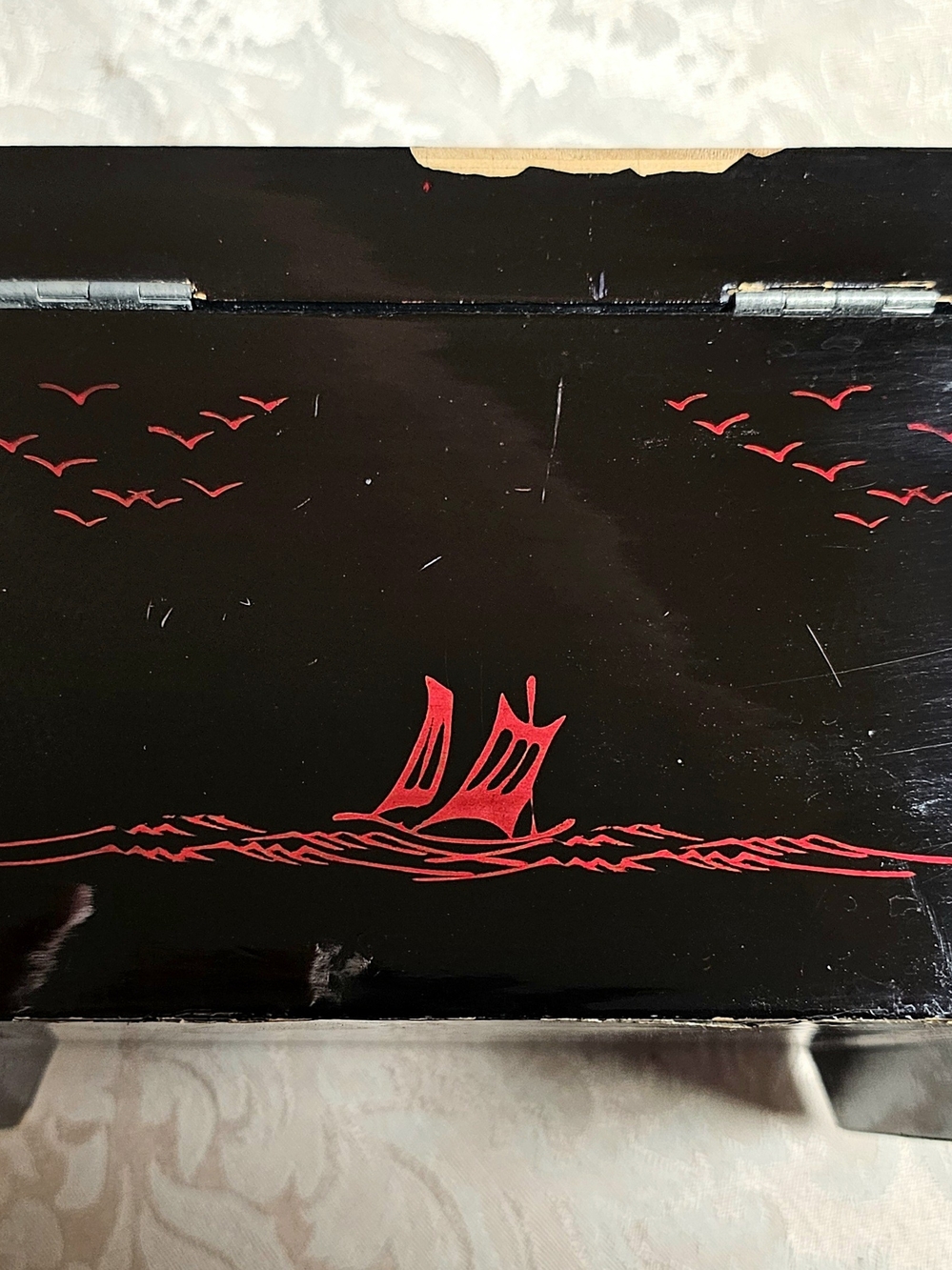 Vintage Japanese Lacquer Jewelry Music Box in Black Red Gold Accents READ - Picture 7 of 11